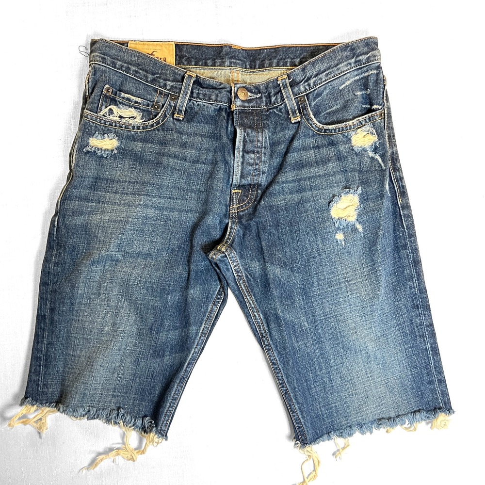 VTG Hollister Jorts Shorts Slim Chopped Men's 33 Distressed Raw Blue Y2K Cutoffs